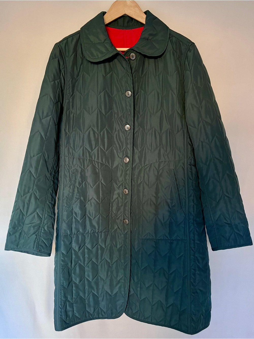 Biella Made in Italy Reversible Quilted Coat Teal & Red Geometric